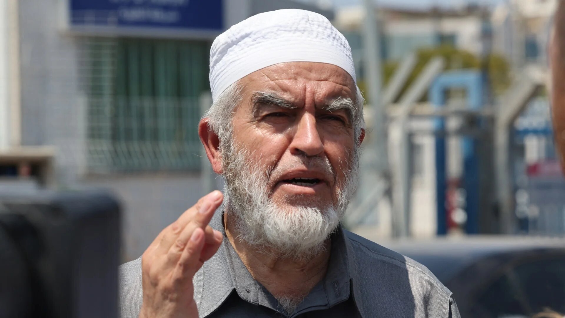 Raed Salah, a prominent Palestinian religious and political figure, speaks on 23 August 2023 in Tira, Israel (Ahmad Gharabli/AFP)