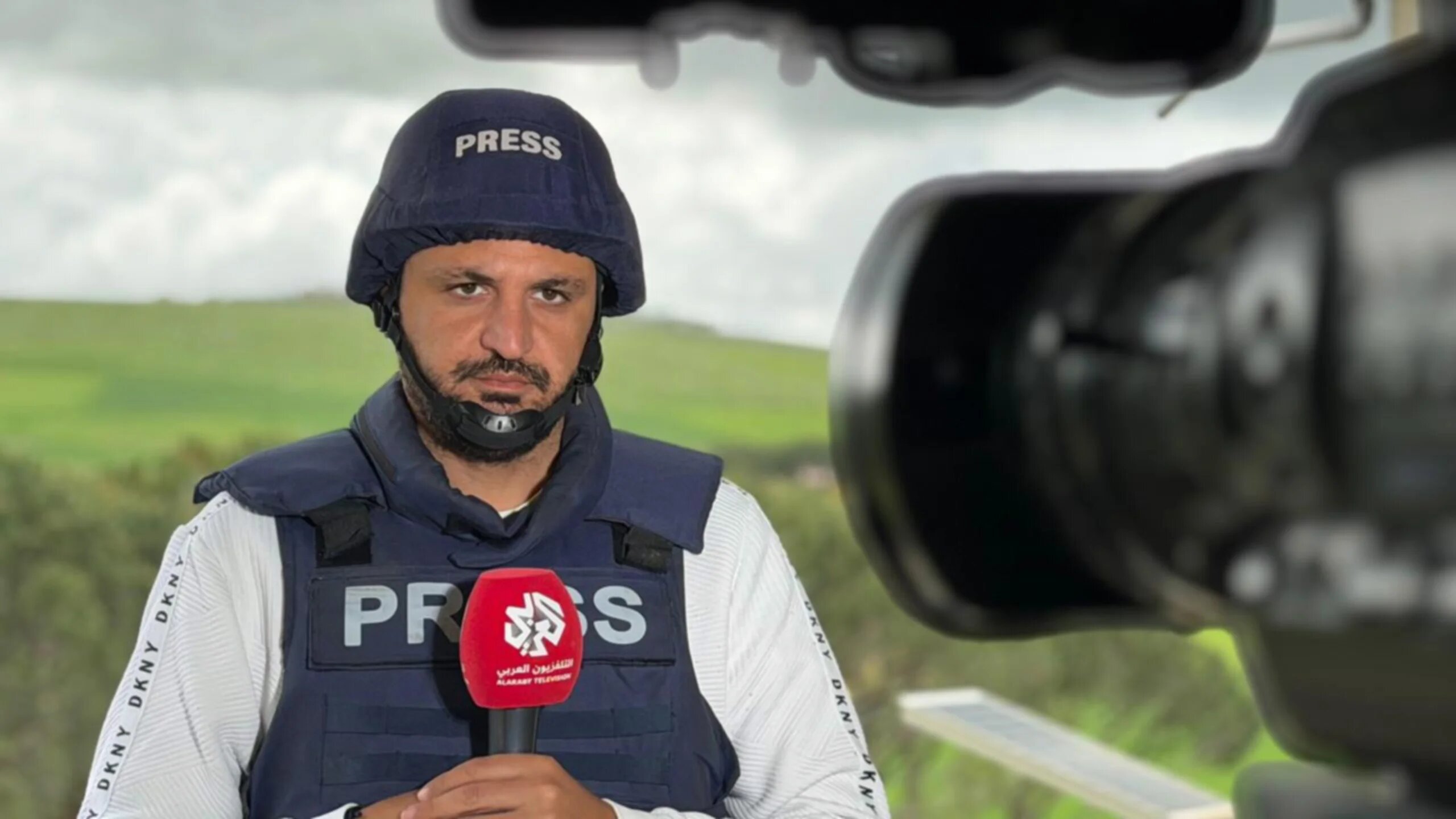 Lebanese journalists Ramez El Kadi reports live from Ebl al-Saqi, a border village in south Lebanon, on 8 April 2026 (Supplied/MEE)