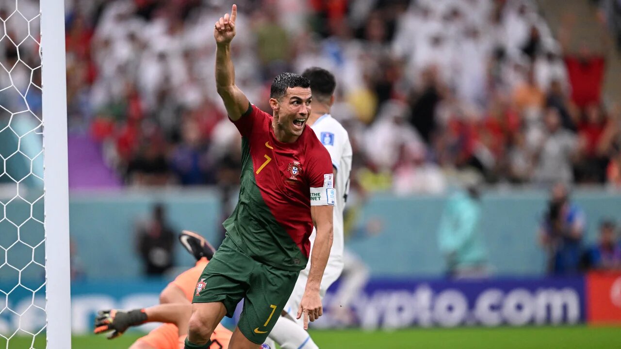 Portuguese forward Cristiano Ronaldo during the Qatar 2022 World Cup match between Portugal and Uruguay at the Lusail Stadium north of Doha on 28 November 2022 (AFP)