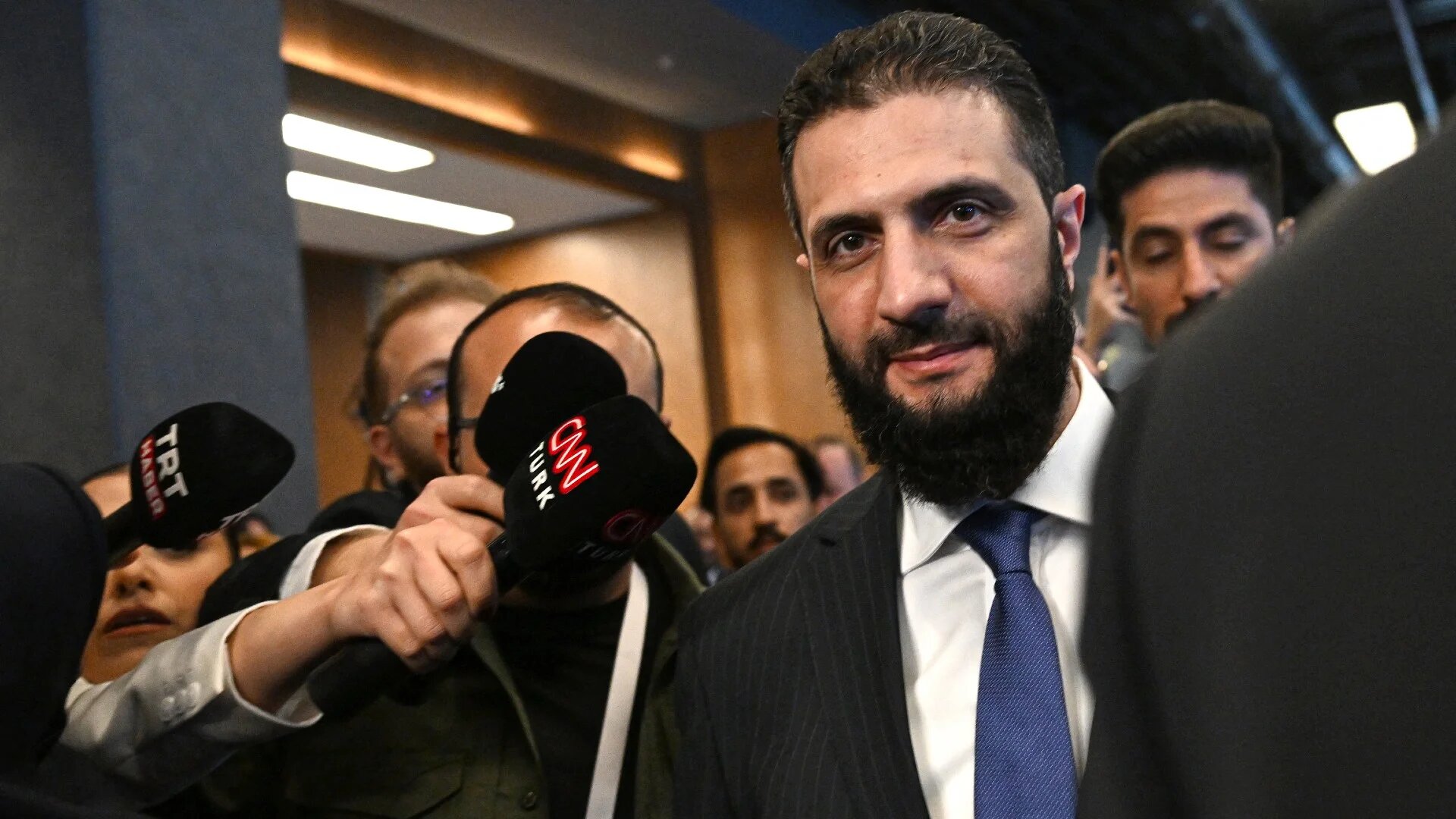 Syria's interim President Ahmed al-Sharaa at the Antalya Diplomacy Forum on 11 April (Ozan Kose/AFP)