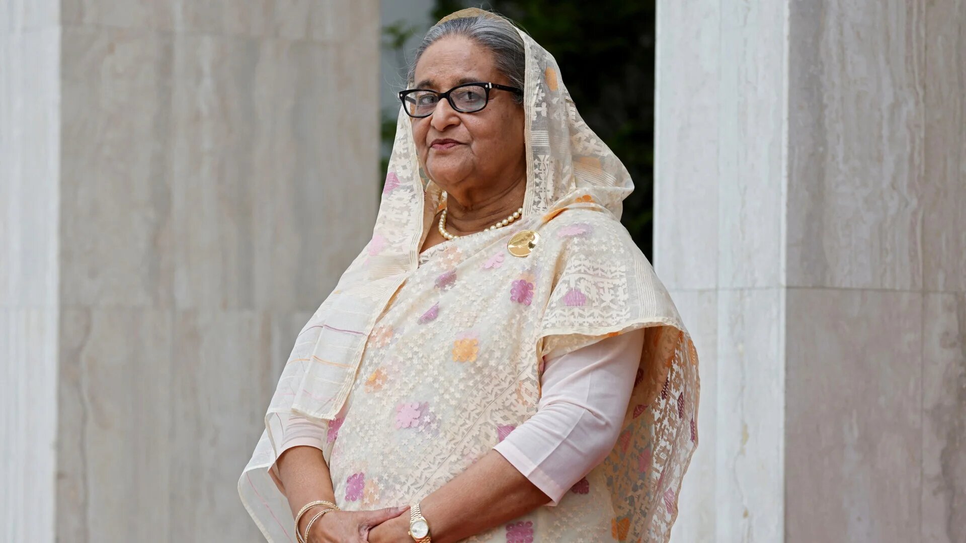 This picture taken on 11 September 2023, shows former Bangladeshi Prime Minister Sheikh Hasina at the Prime Minister's office in Dhaka (AFP/Ludovic Marin)