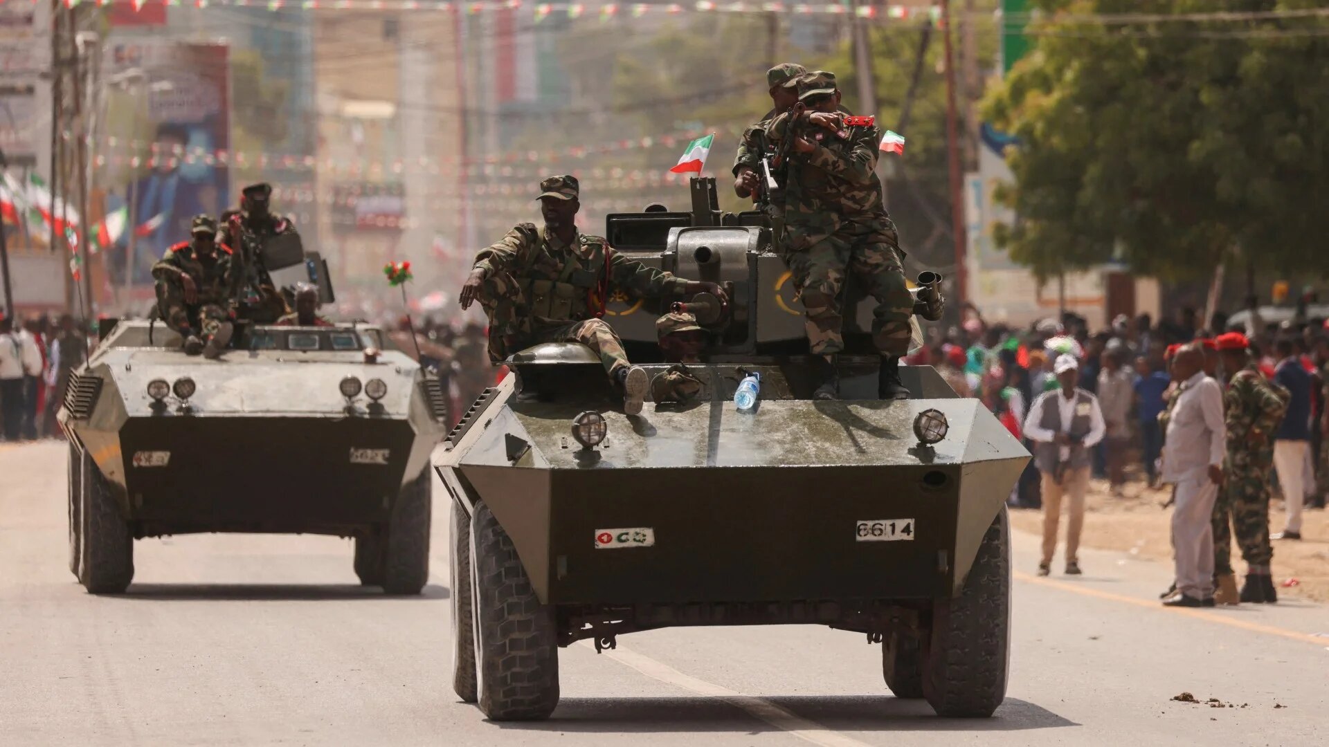 Somaliland army members participate in a parade in Hargeisa, Somaliland, on 18 May 2024 (Reuters/Tiksa Negeri)