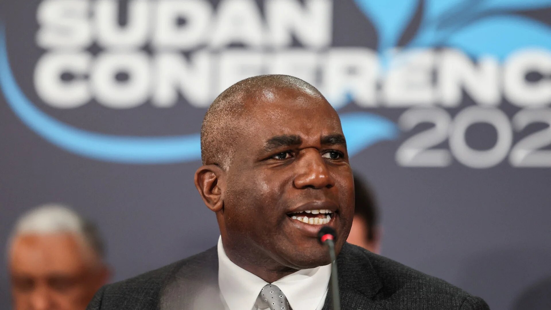Britain's Foreign Secretary David Lammy delivers opening remarks during the London Sudan conference on 15 April (Reuters/Isabel Infantes)