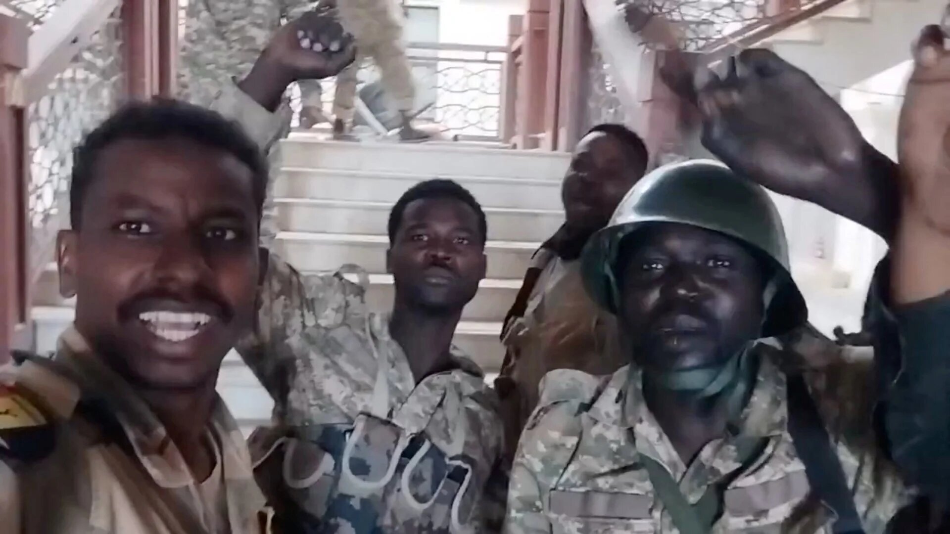 Sudanese army members film themselves inside the presidential palace, after they took the control of the presidential palace in Khartoum on 21 March 2025 (Social media)