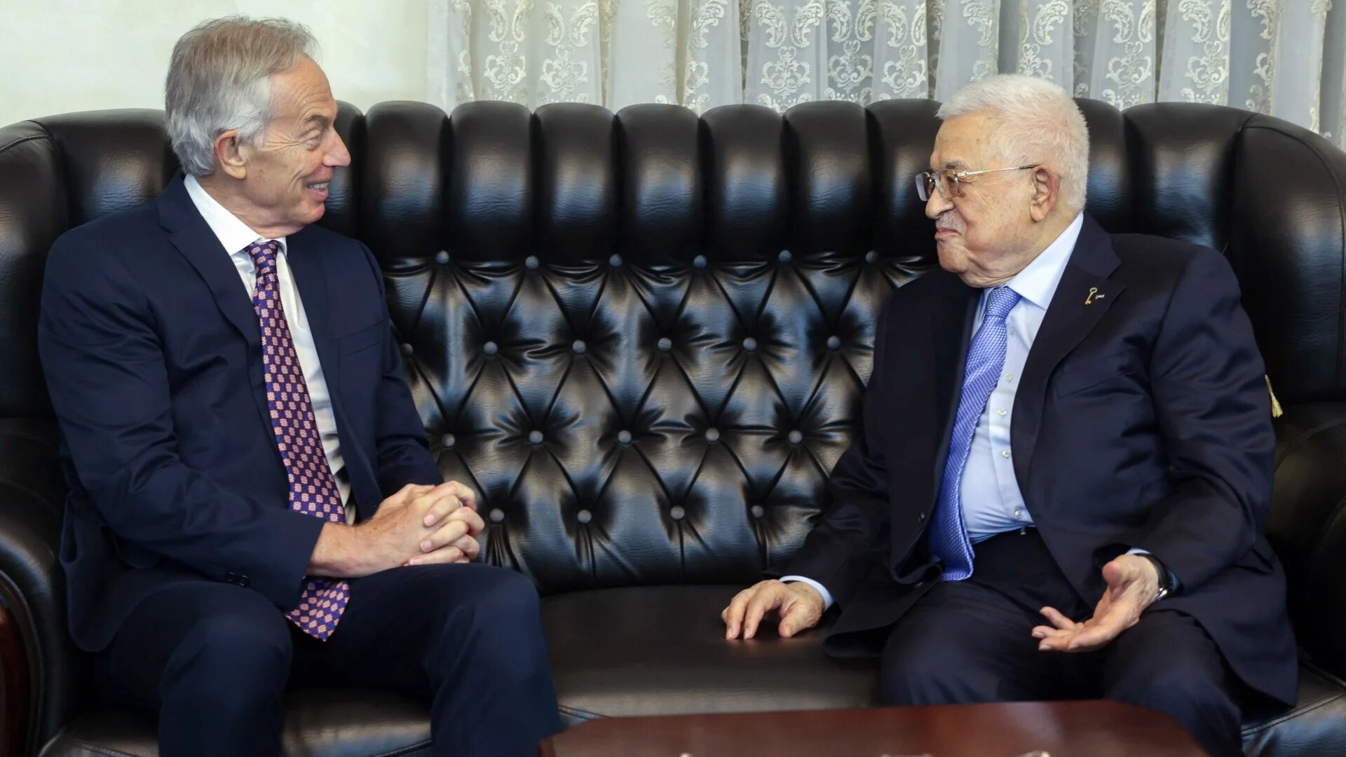 Palestinian Authority President Mahmoud Abbas meets former Prime Minister Tony Blair in Amman, Jordan, on 13 July 2025 (Thaer Ghanaim/PPO/AFP)