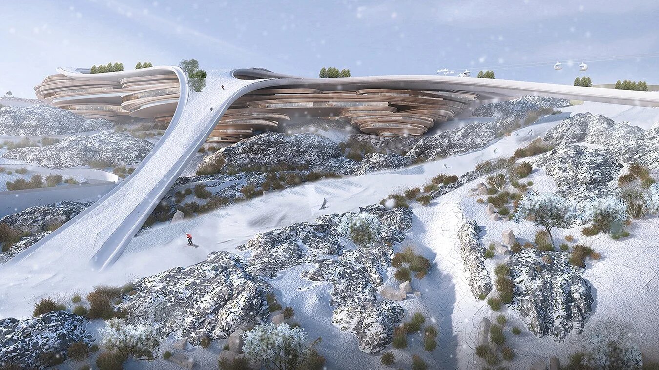 L’Arabie saoudite annonce vouloir construire un complexe de ski de montagne associé à une ville verticale et un lac artificiel (Twitter/Neom)