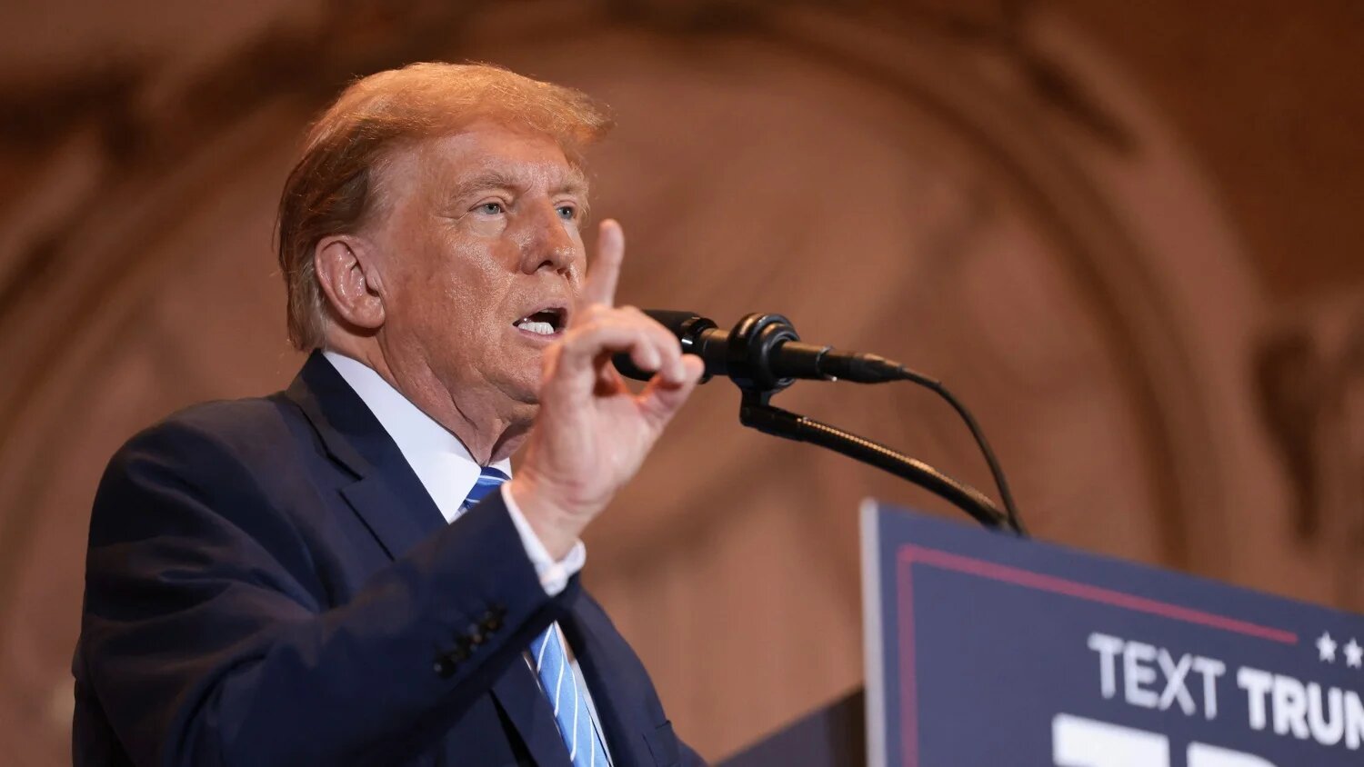 Republican presidential candidate, former President Donald Trump speaks at an election-night watch party at Mar-a-Lago on 5 March 2024 in West Palm Beach, Florida.