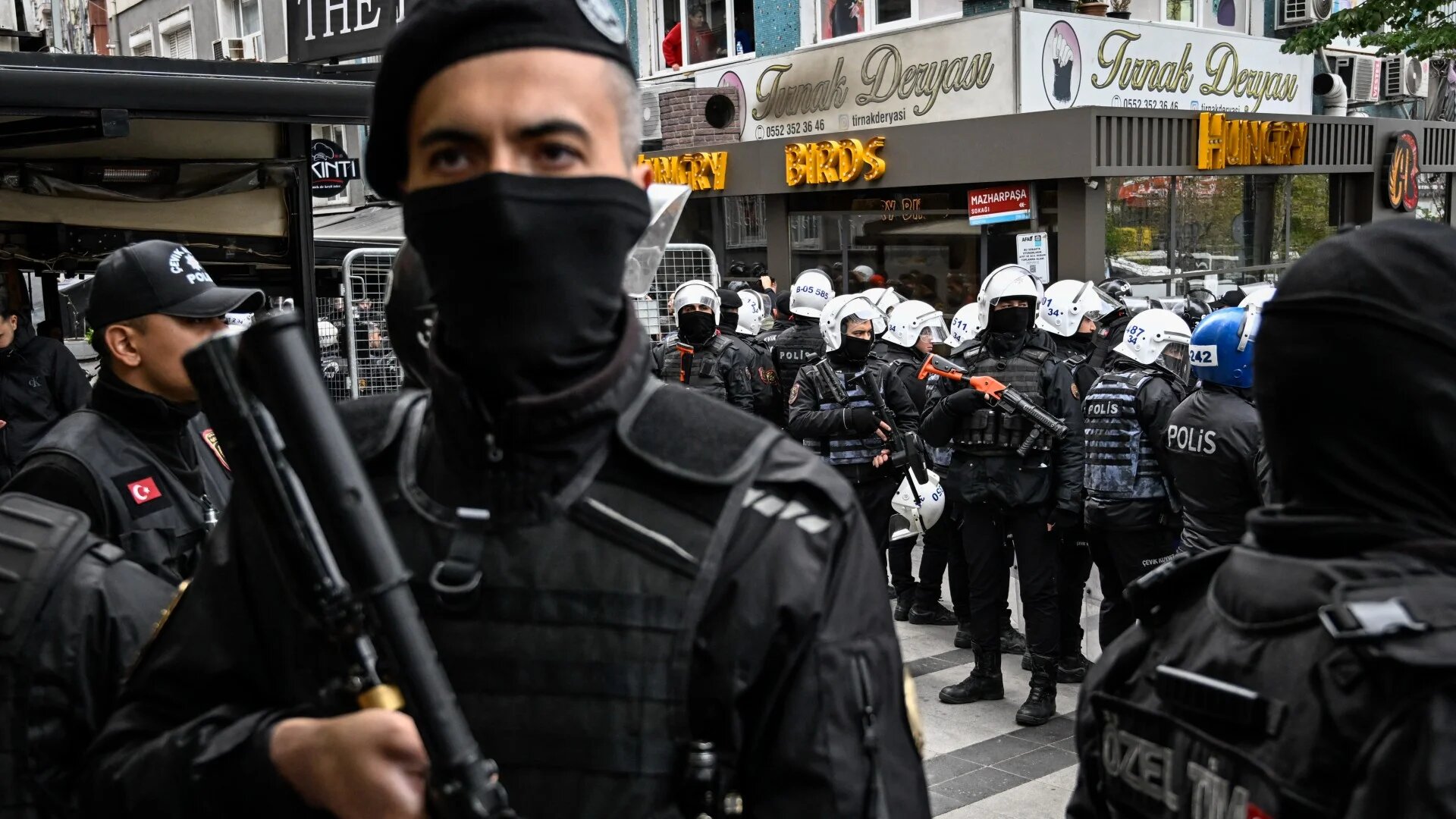 Turkish police stand guard during a May Day rally in Istanbul, on 1 May 2025 (Kemal Aslan/AFP)