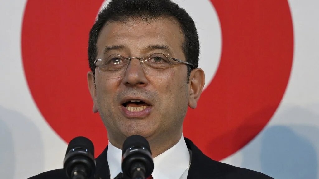 Mayor Ekrem Imamoglu speaks in Istanbul, Turkey, on 31 March 2024 (Yasin Akgul/AFP)
