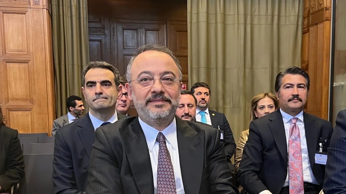 Turkey's deputy foreign minister, Nuh Yilmaz, attending a session at the International Court of Justice in The Hague, Netherlands, 30 April 2025 (MEE/Sondos Asem)