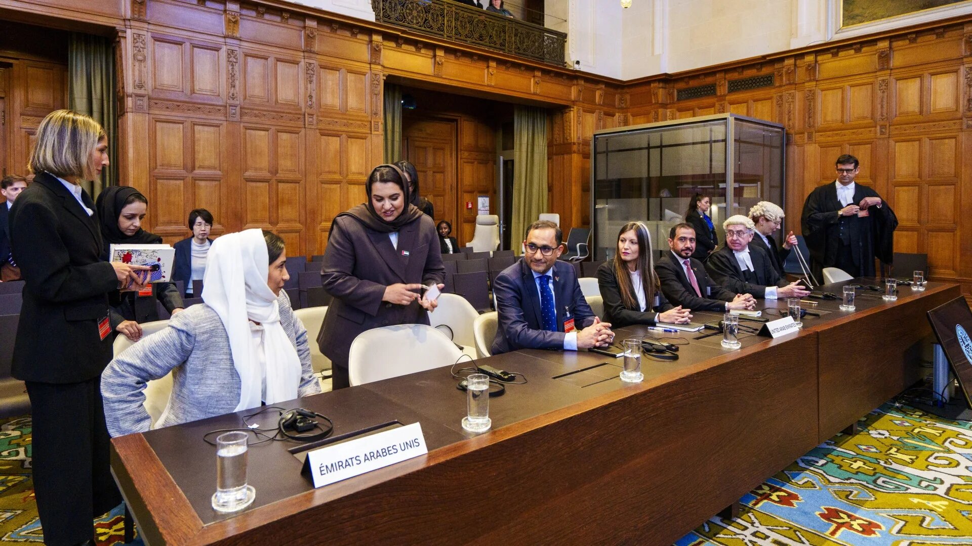 UAE representatives attend the ruling in Sudan's case against the United Arab Emirates over alleged complicity in genocide, in the Hague on 5 May 2025 (AFP/ANP/Lex Van Lieshout)