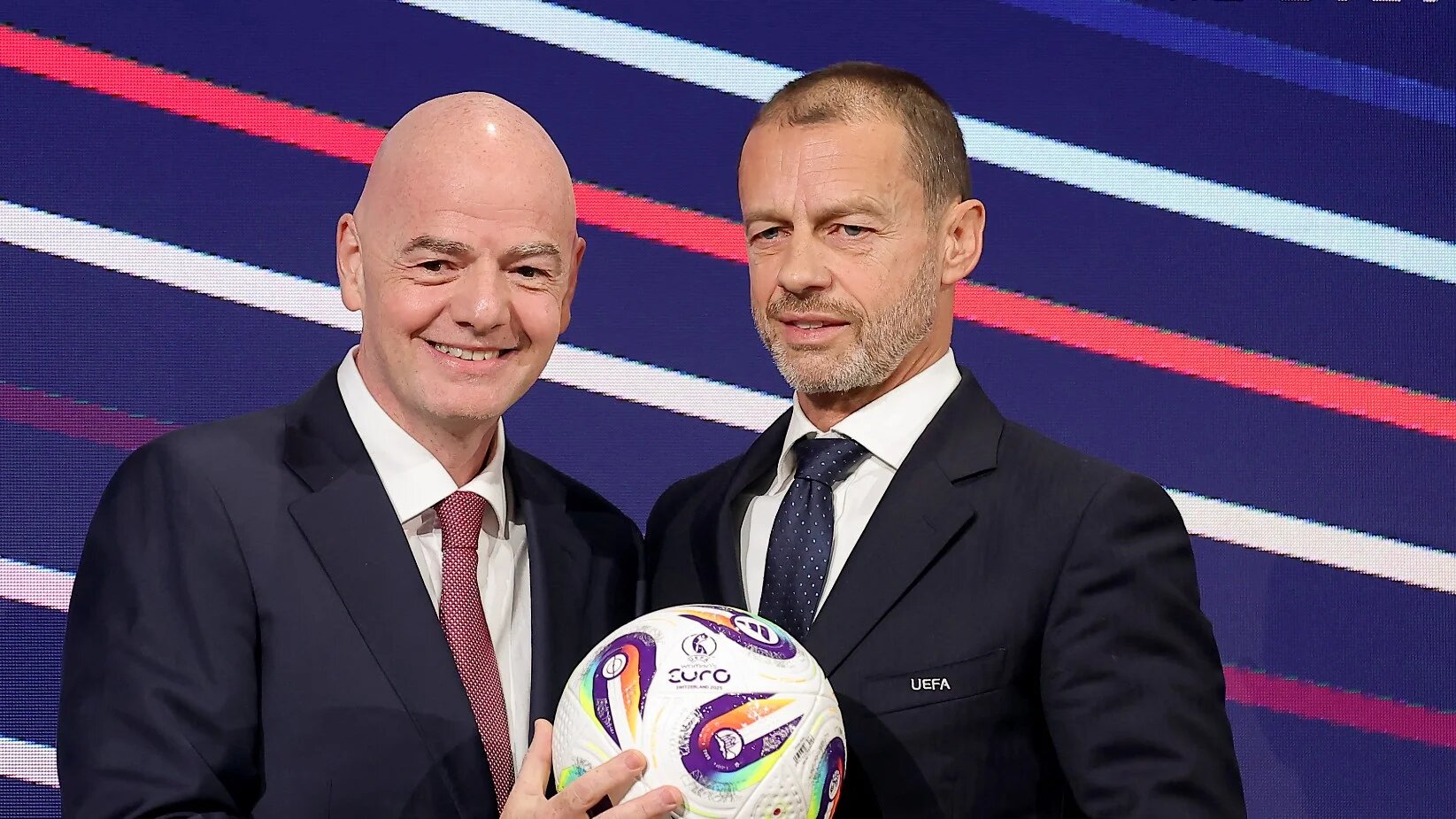 Gianni Infantino, president of Fifa, (left) and Aleksander Ceferin, president of Uefa, pictured in April 2025 (Predrag Milosavljevic/AFP)