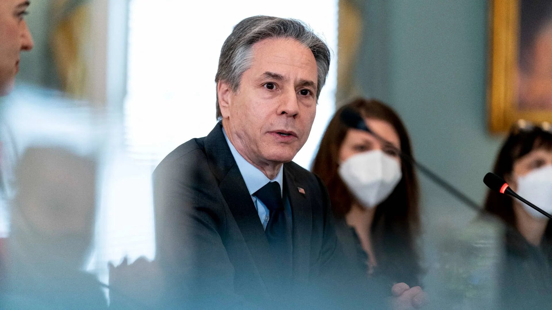 Secretary of State Antony Blinken speaks during a meeting with Egyptian Minister of Foreign Affairs Sameh Shoukry in Washington on 13 April 2022.