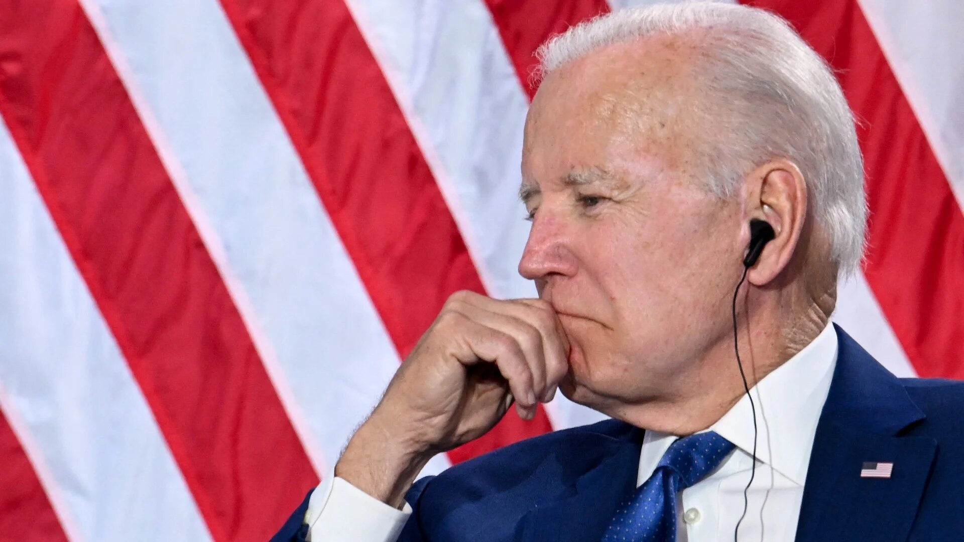 US President Joe Biden listens during a bilateral meeting with Brazilian President Jair Bolsonaro (out of frame) at the 9th Summit of the Americas in Los Angeles, California on 9 June, 2022 (AFP)