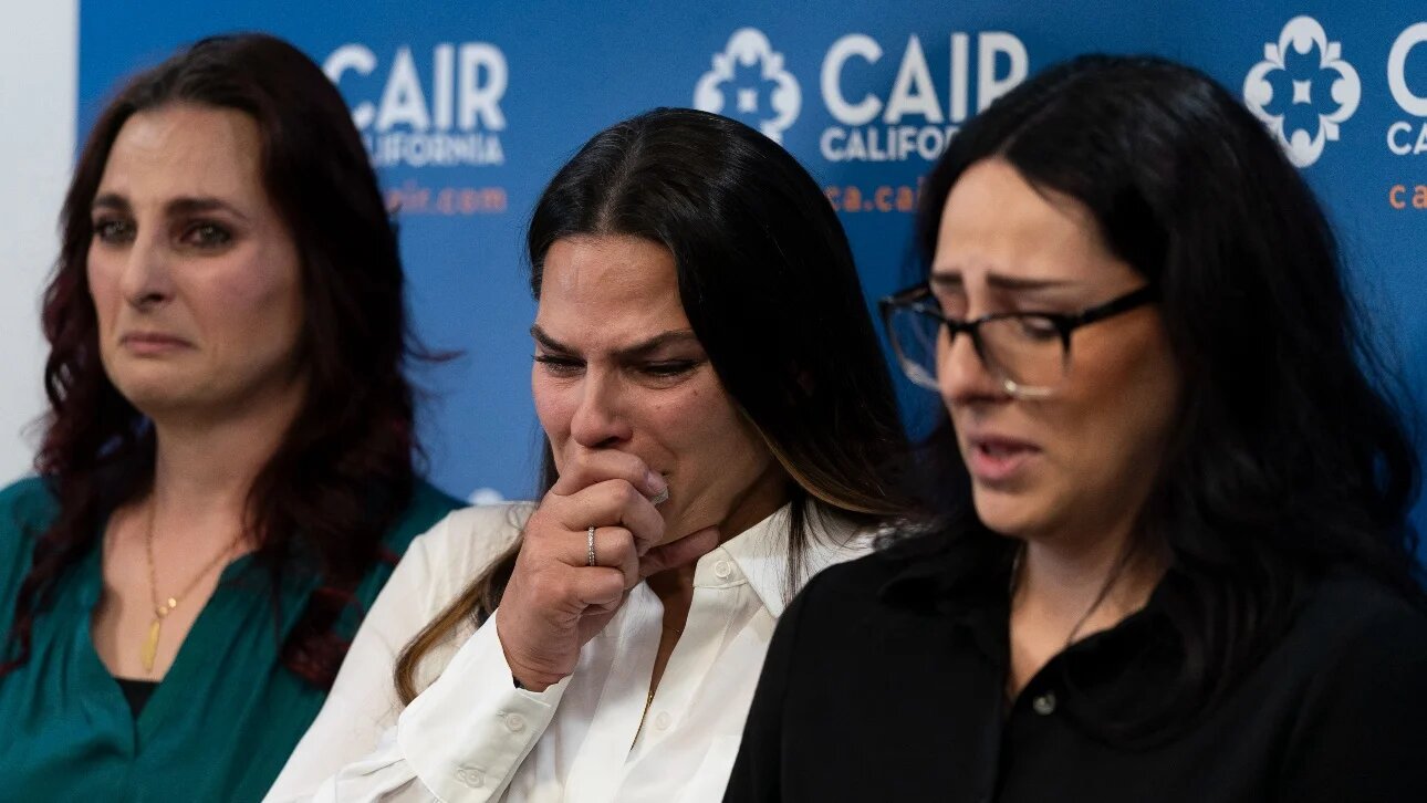 Three Palestinian Americans with family in Gaza urged the US to assist in their safe evacuation during a news conference held by the Council on American-Islamic Relations in California on 26 October 2023.