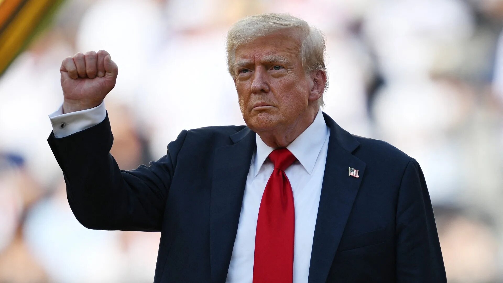 US President Donald Trump gestures during the award ceremony for the FIFA Club World Cup 2025 Champions on 13 July 2025 (Angela Weiss/AFP)