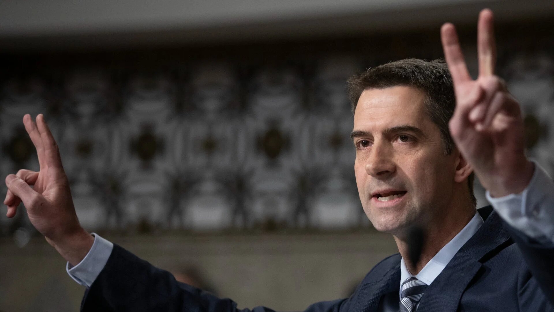 Senator Tom Cotton during a Senate Armed Services Committee hearing on the US Army's Defense Authorization Request for fiscal year 2023 at the US Capitol, on 5 May 2022.