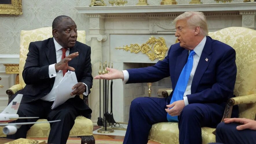 US President Donald Trump and South African President Cyril Ramaphosa speak at the White House in Washington, DC, on 21 May 2025 (Chip Somodevilla/Getty Images/AFP)