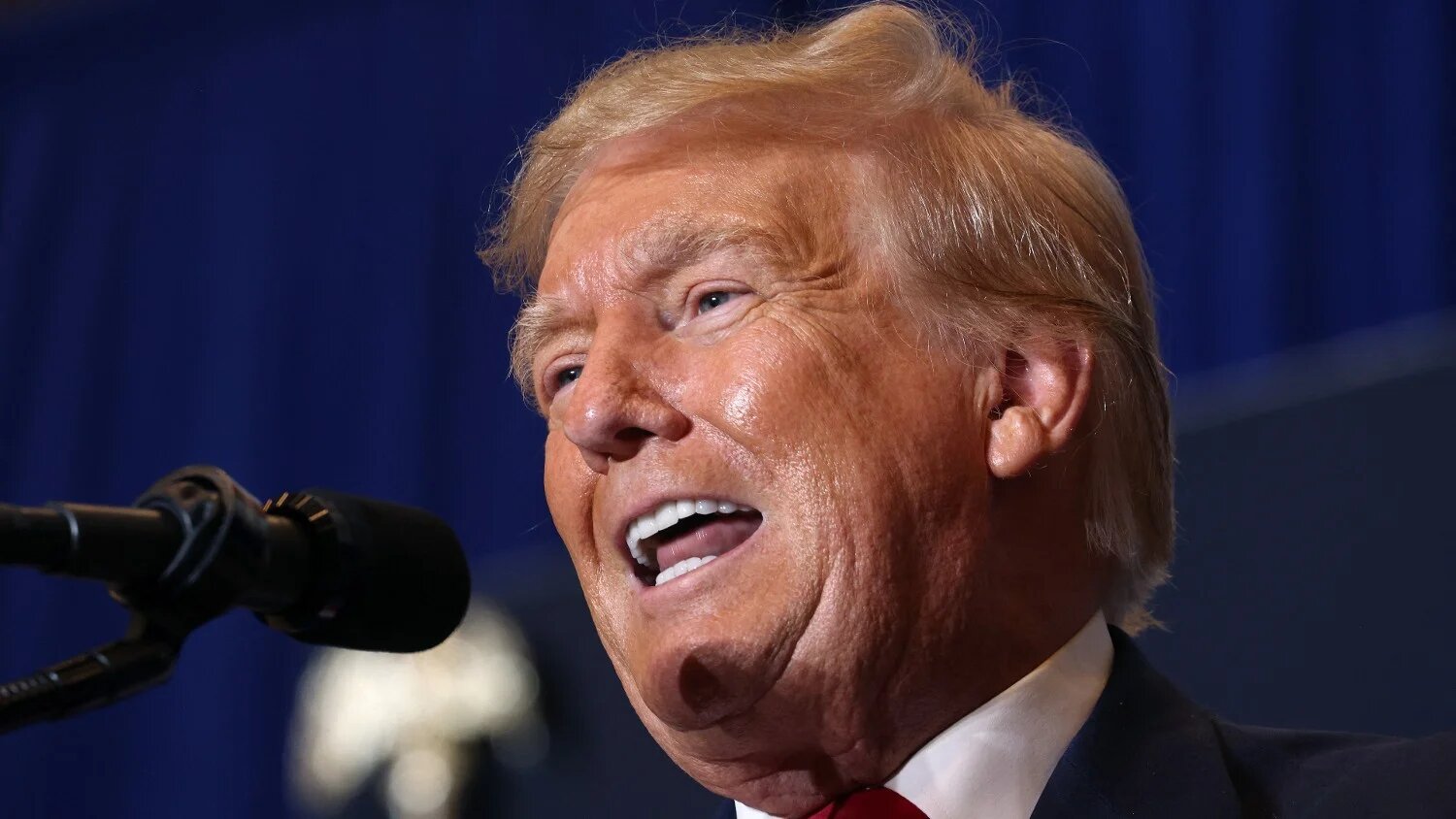 Republican presidential candidate former President Donald Trump speaks to guests during a rally on 7 October 2023 in Cedar Rapids, Iowa.
