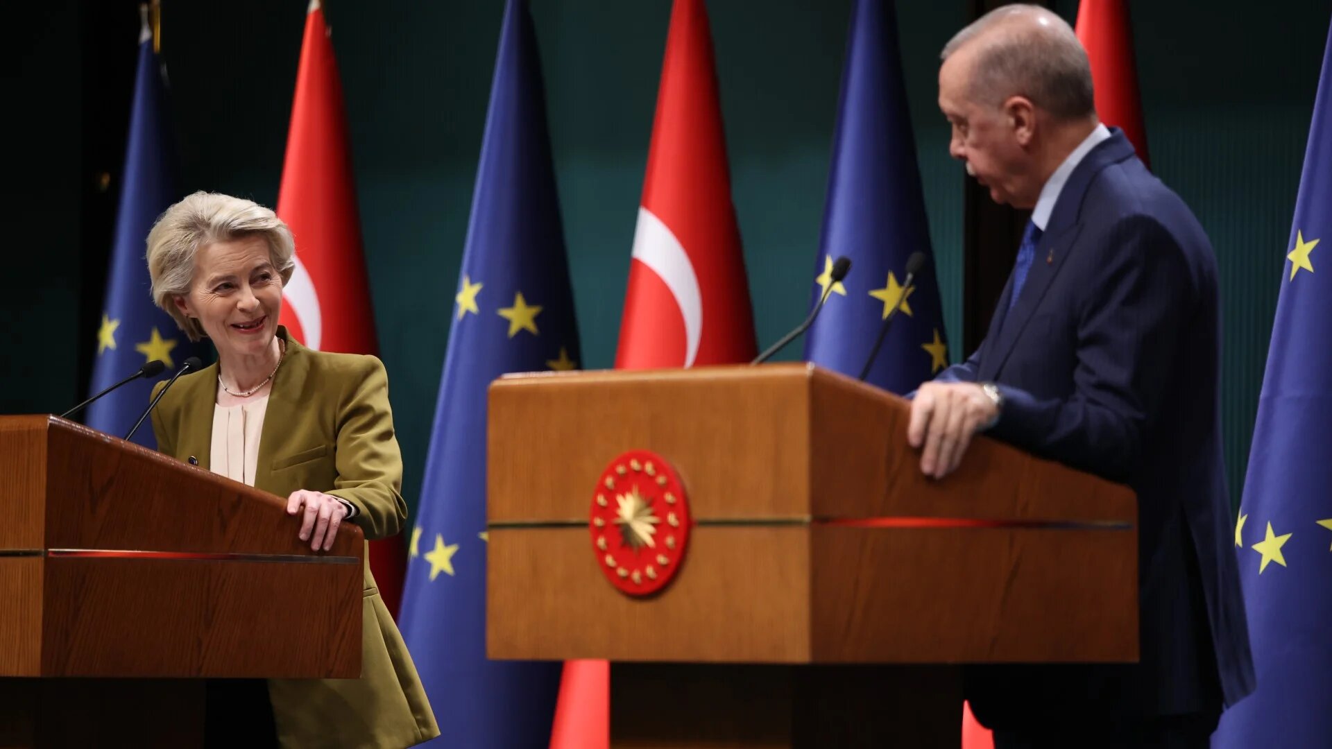 President of the European Commission Ursula von der Leyen with Turkish President Recep Tayyip Erdogan in Ankara (Hans Lucas via Reuters/file photo)