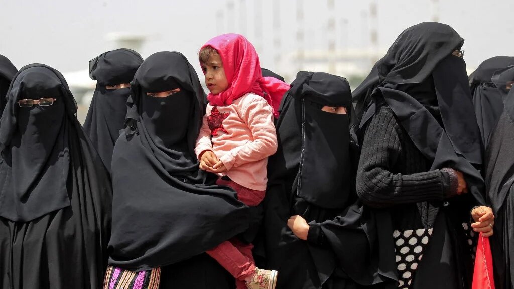Women are pictured at Yemen’s Sanaa airport on 16 April 2023 (Mohammed Huwais/AFP)