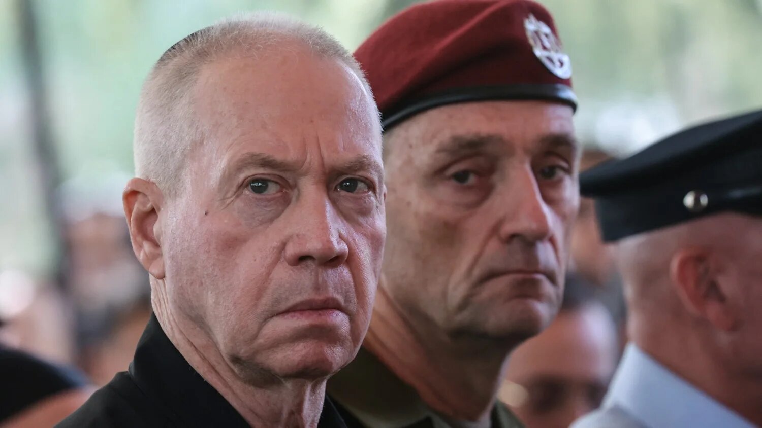 Israel's Defence Minister Yoav Gallant (L) and Chief of the General Staff Lieutenant-General Herzi Halevi, attend a ceremony marking the anniversary of the 7 October Hamas attack in Jerusalem on 27 October 2024.