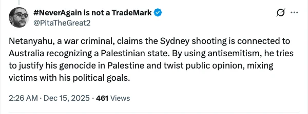 Tweet reaction to Netanyahu