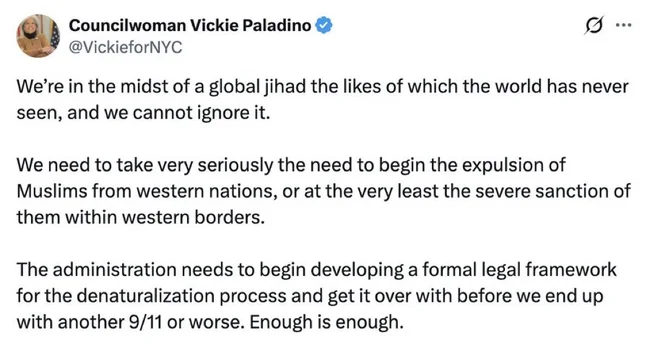 Vicky Paladino Islamaphobic tweet 