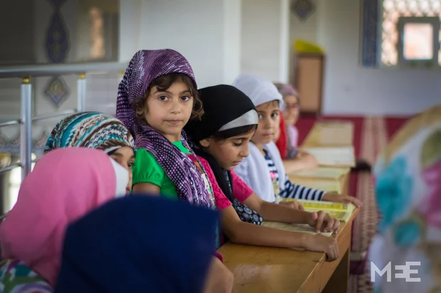 Rojda Nasro in the Turkish mosque (MEE/Xander Stockmans)
