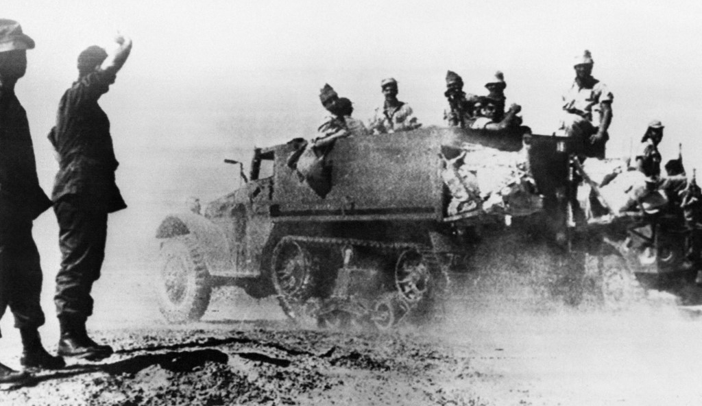 A 1956 photo shows Israeli troops in Egypt’s Sinai during the Suez crisis (AFP)