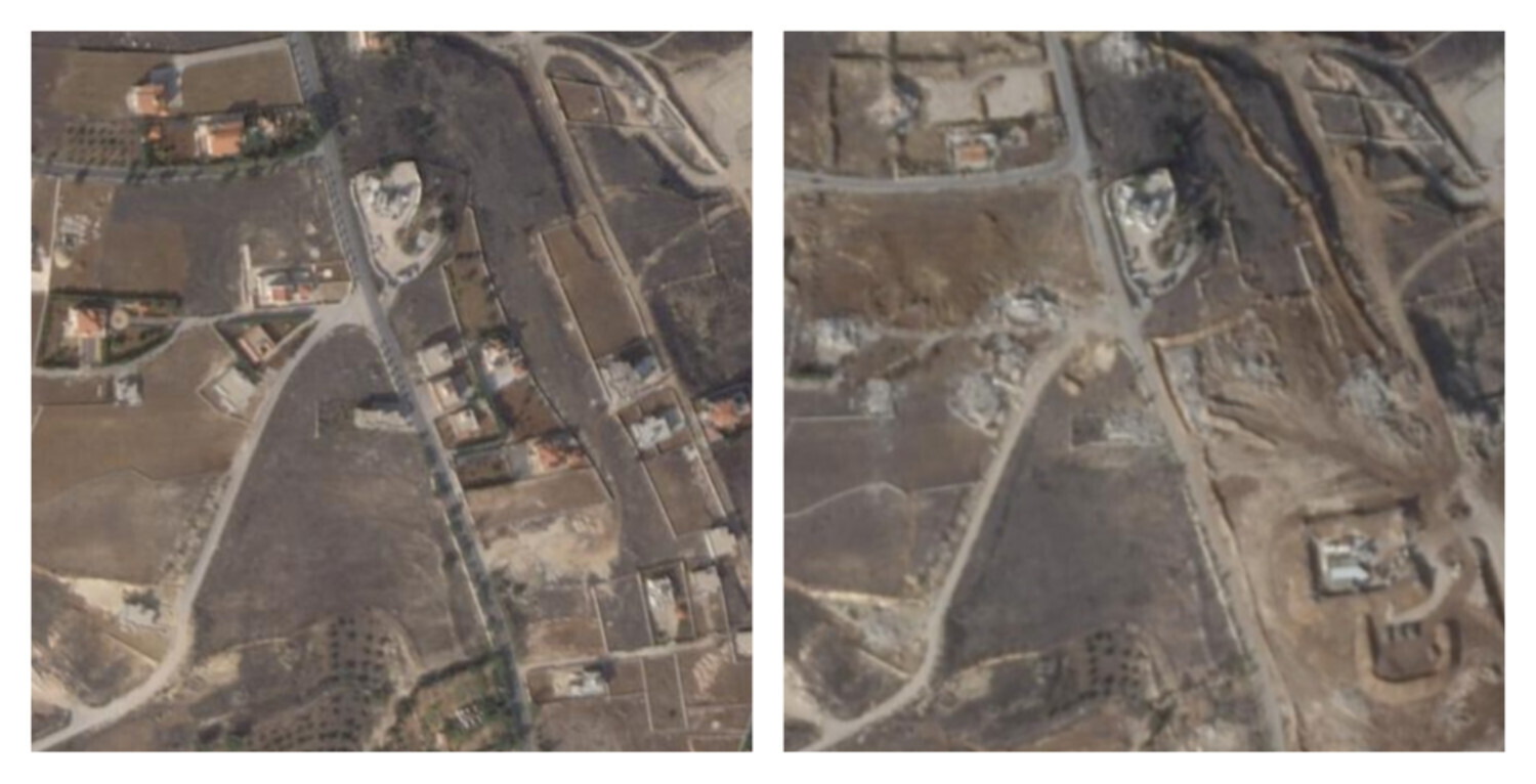 Images from October 2023 and November 2025 reveal how buildings have been destroyed to make way for a new Israeli base south of a UN post at Tal Dowary (MEE)