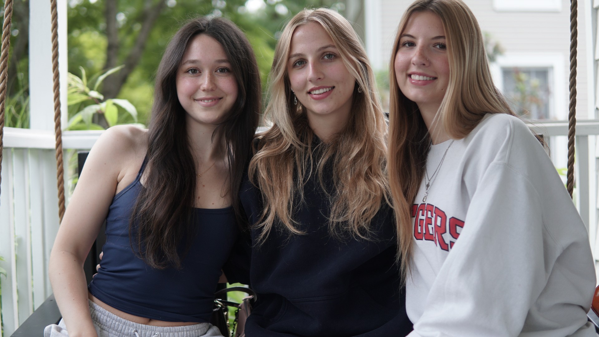 Caroline (left), Anya and Fiona Sobolsky in Basking Ridge (Azad Essa/MEE)