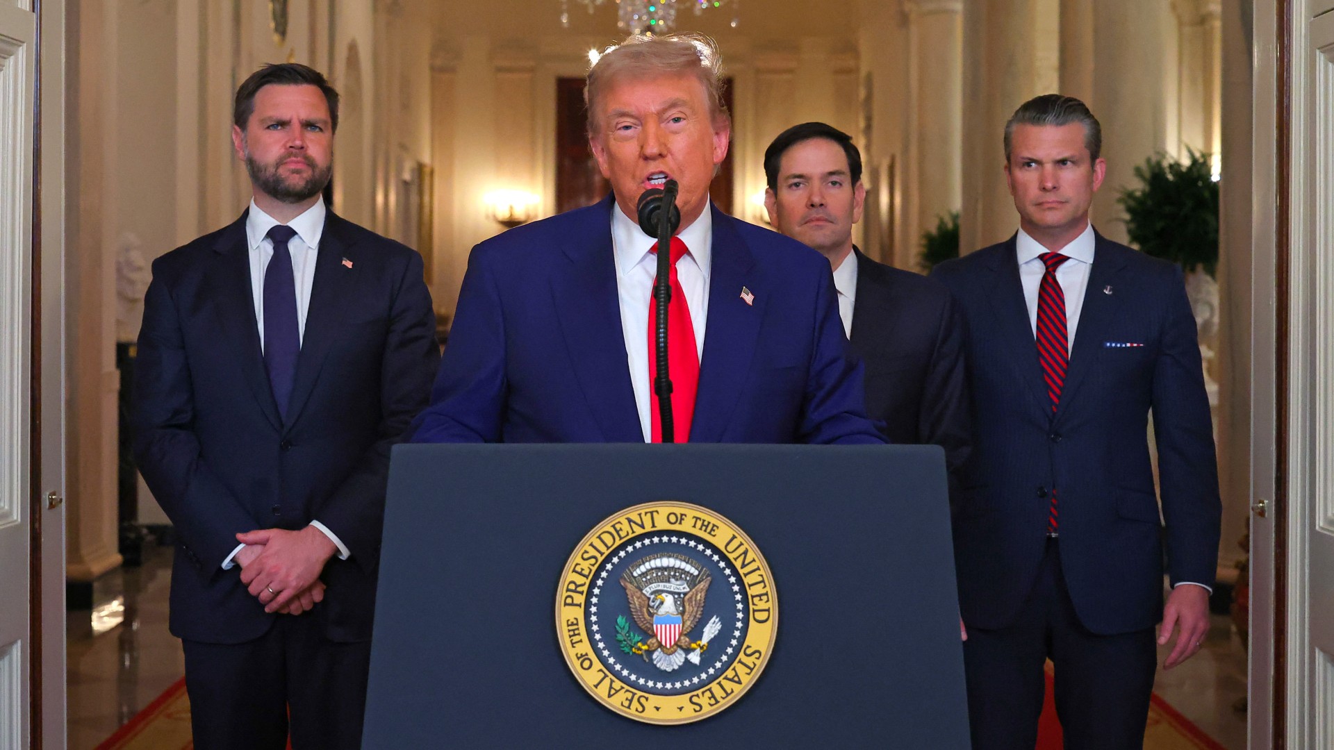 US President Donald Trump addresses the nation from the White House in Washington, DC on 21 June 2025 (AFP/Pool/Carlos Barria)
