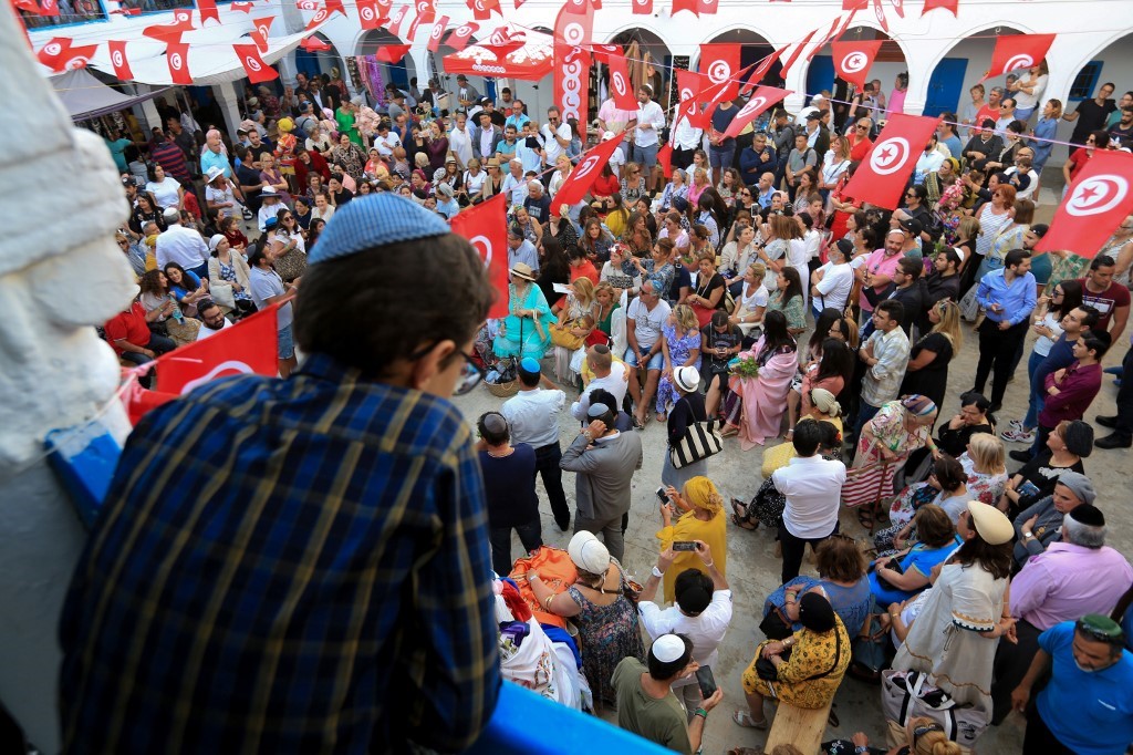 Jewish pilgrims take part in the procession of the 