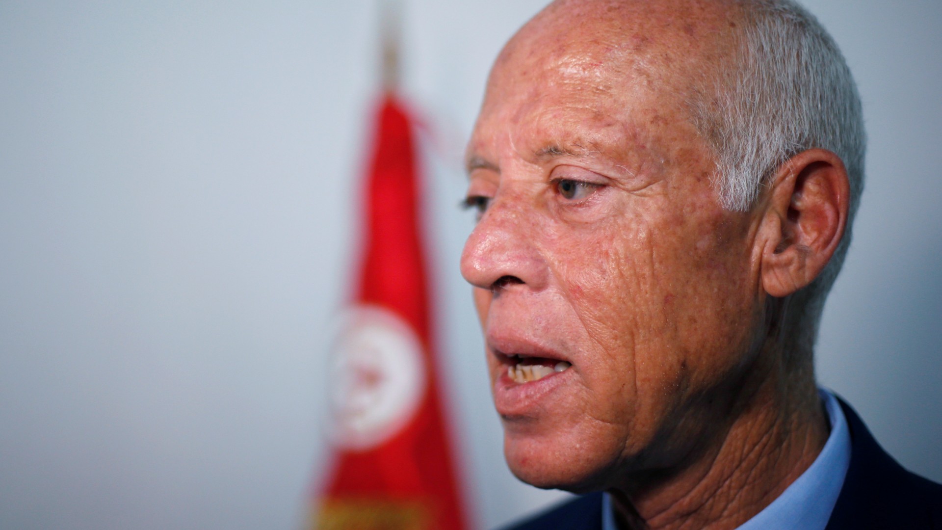Kais Saied speaks during an interview with Reuters in the capital Tunis on 17 September 2019 (Muhammad Hamed/Reuters)