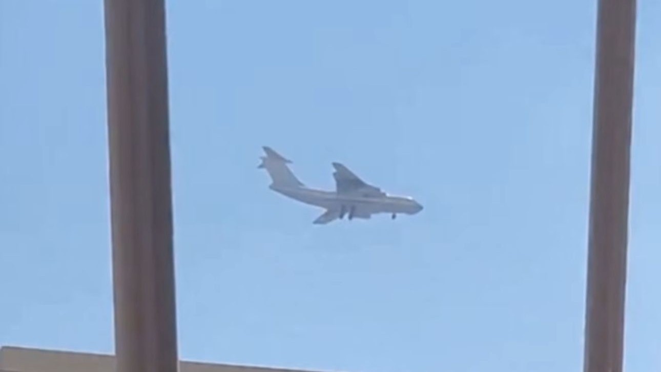 An Emirati cargo plane seen flying over Somalia's Bosaso in recent days (Screenshot)