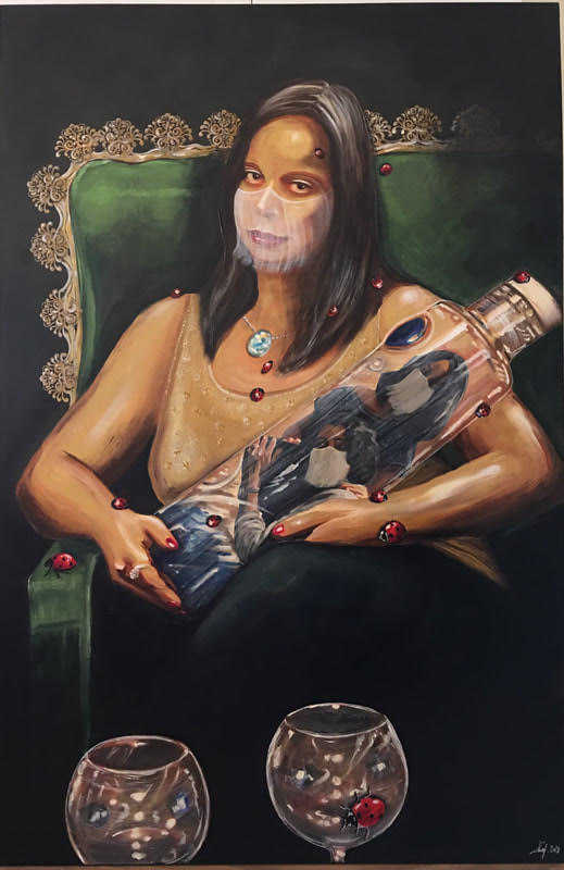 Des portraits de femmes sur des trônes présentés lors de la dernière exposition de Shurooq Amin au Koweït, Like Russian Dolls We Nest in Previous Selves (avec l’aimable autorisation de l’artiste)