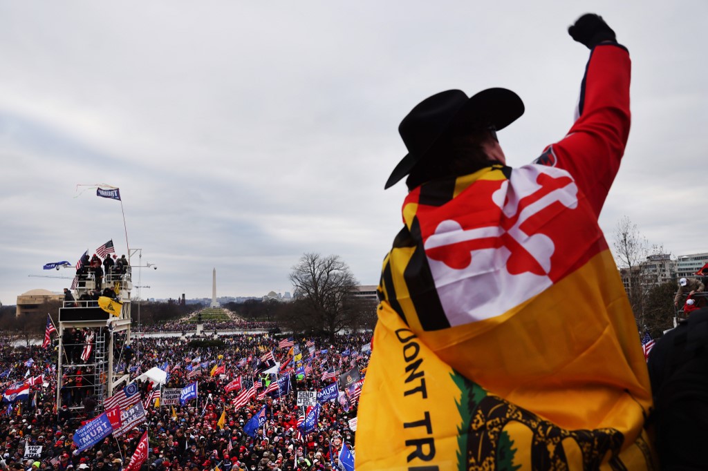 Protesters are pictured at the US Capitol building in Washington on 6 January (AFP)