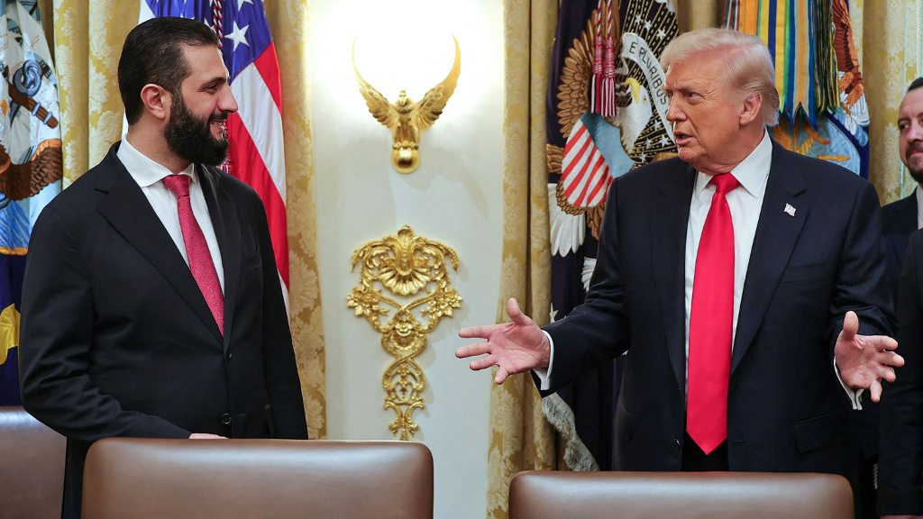 Syrian President Ahmed al-Sharaa meets US President Donald Trump at the White House in Washington, DC, on 10 November 2025 (SANA/AFP)