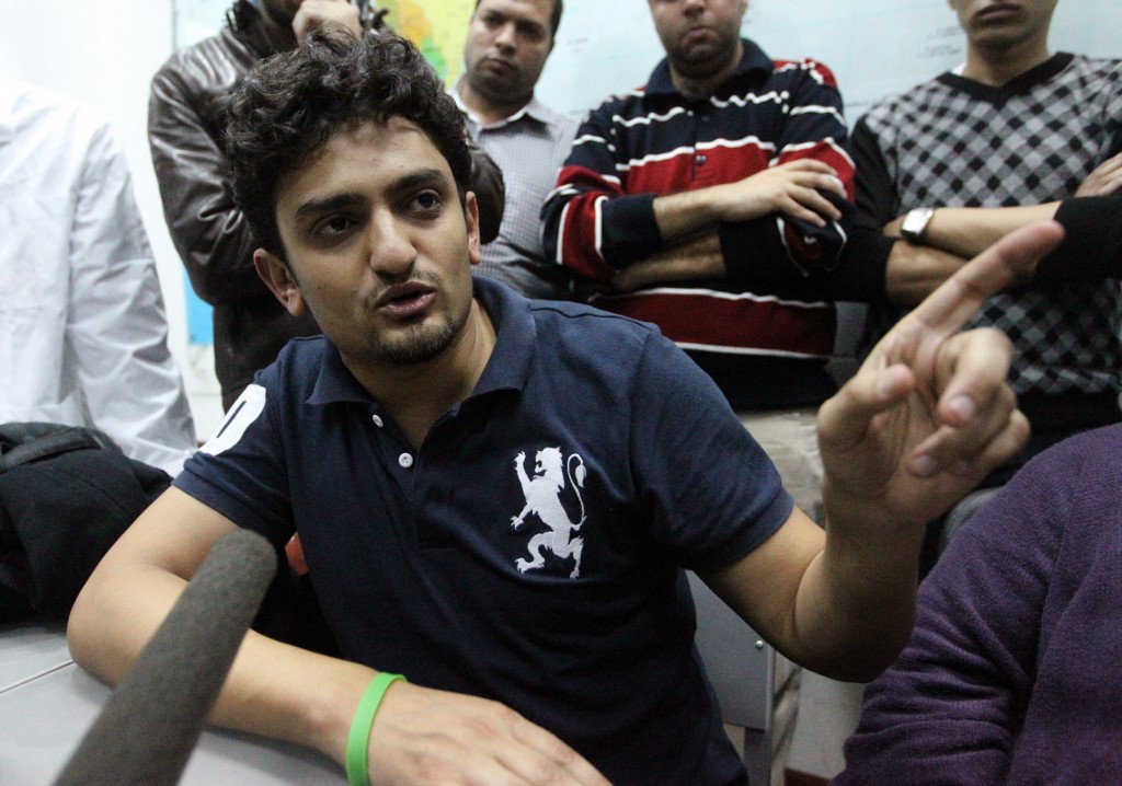 Wael Ghonim speaks with the media in Cairo in February 2011 (AFP)