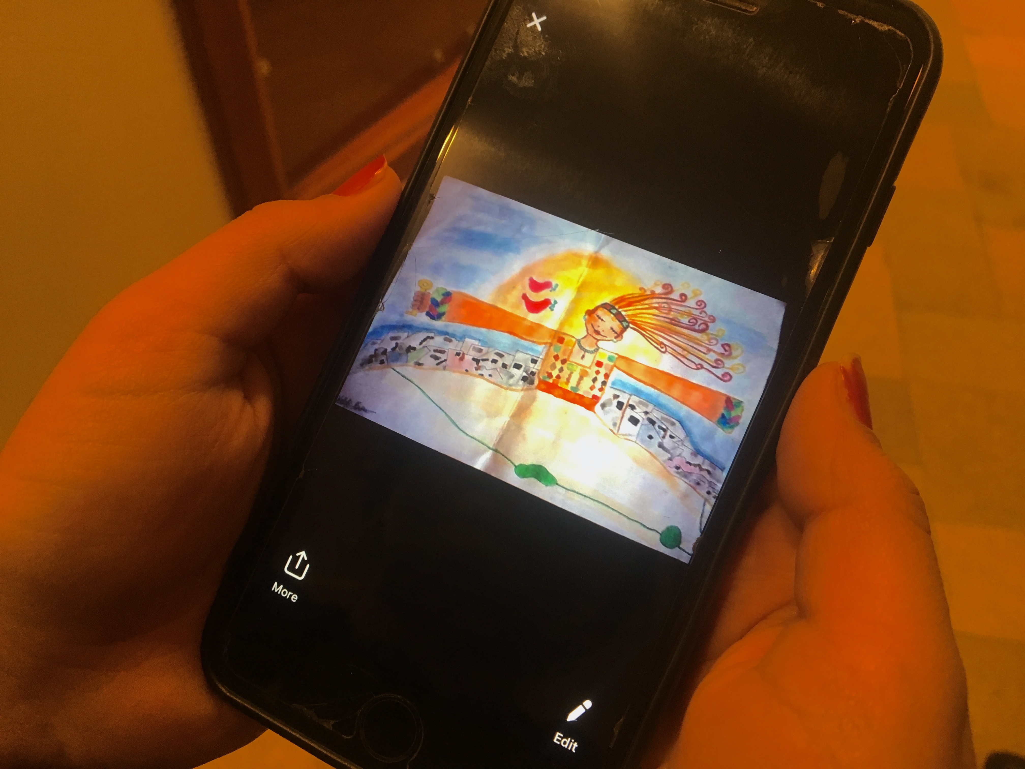 A painting Malak Mattar created during Israel's 2014 bombardment of Gaza (MEE/Sheren Khalel)