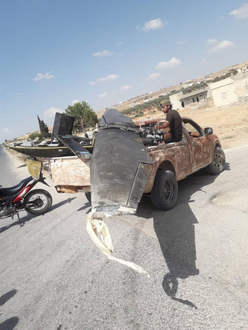 An alleged Russian reconnaissance drone came down in Idlib (circulated by activists)