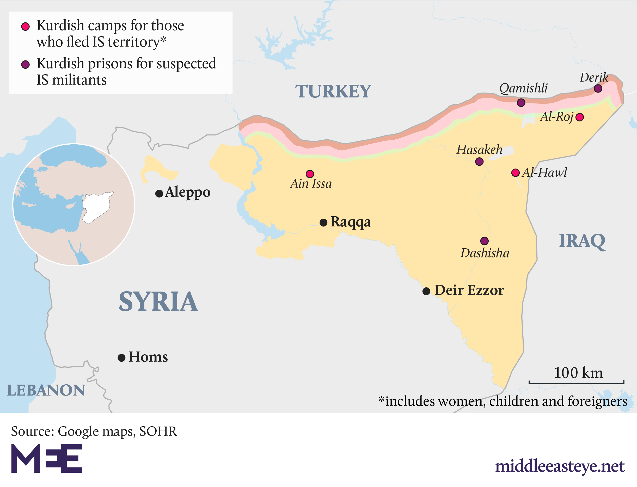 List of detainment camps and prisons were individuals suspected of having links to Islamic State are held (MEE)